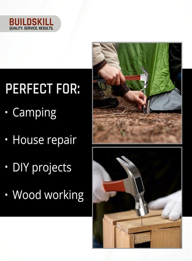 BUILDSKILL مطرقة Buildskill بوزن 8 أونصات، رأس من الفولاذ المطروق لمتانة وقوة فائقتين، مقبض من الألياف الزجاجية، أدوات نجارة، مزودة بطرف مغناطيسي لسهولة الاستخدام، رأس مزدوج (مخلب ورأس مسطح) - Image 4